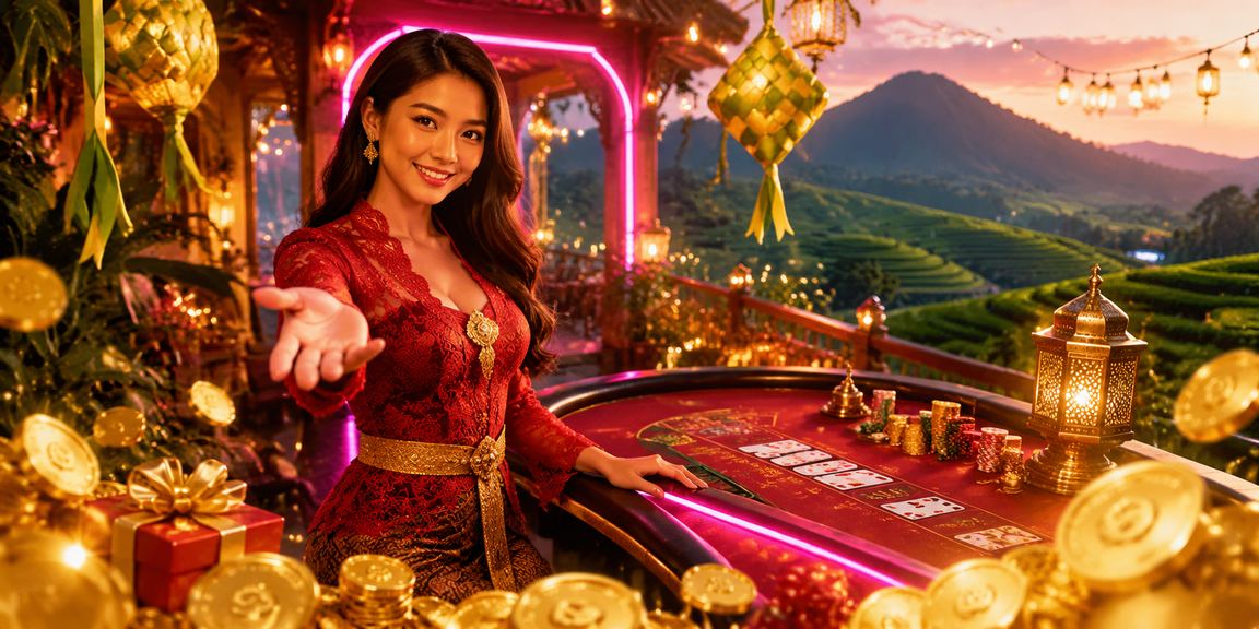 Meja Baccarat dengan efek neon mewah mencerminkan pengalaman VIP casino eksklusif